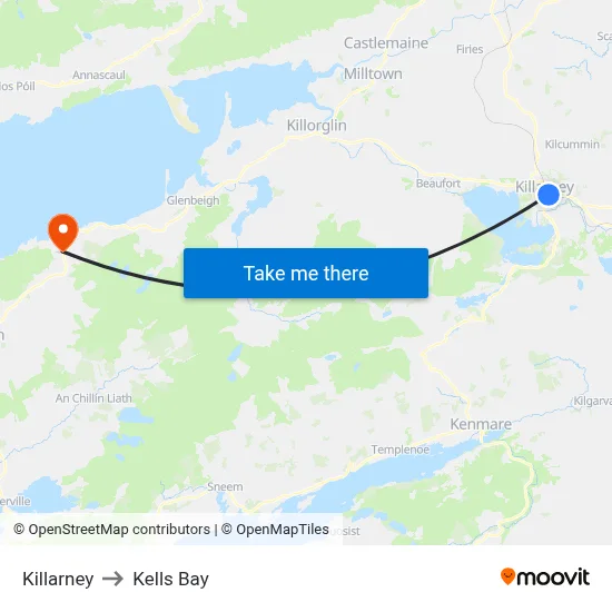 Killarney to Kells Bay map