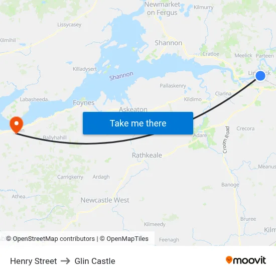 Henry Street to Glin Castle map