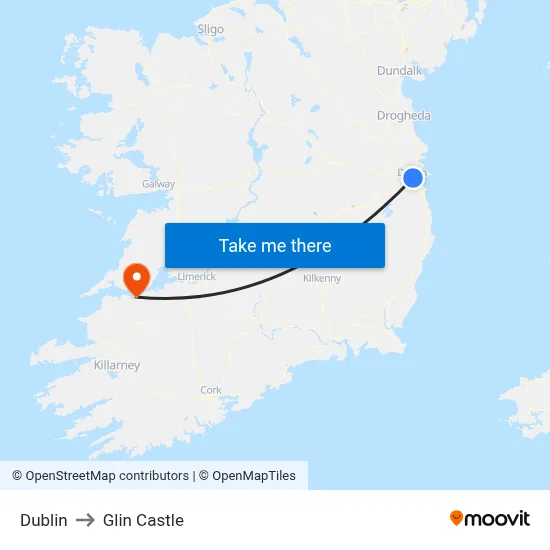Dublin to Glin Castle map
