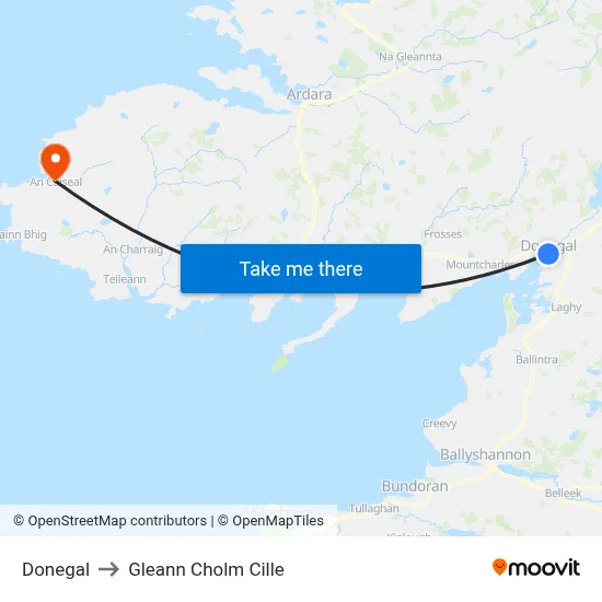 Donegal to Gleann Cholm Cille map