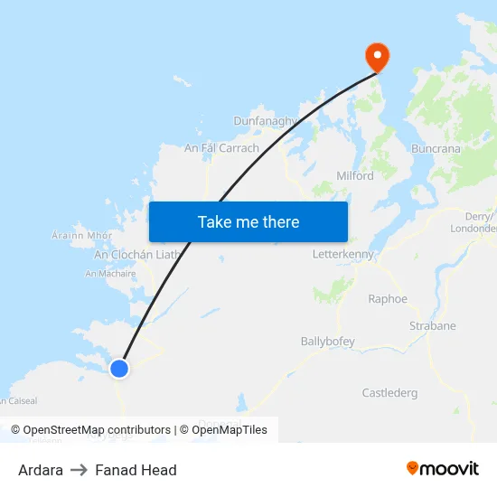 Ardara to Fanad Head map