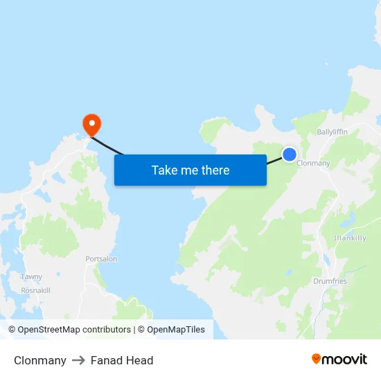 Clonmany to Fanad Head map