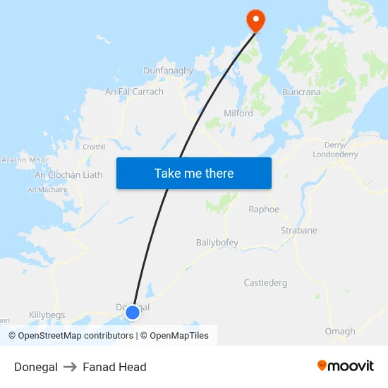 Donegal to Fanad Head map