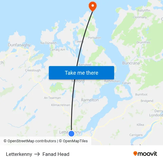Letterkenny to Fanad Head map