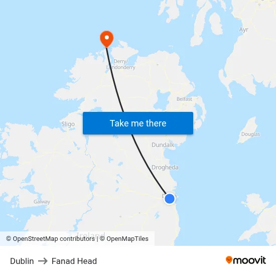 Dublin to Fanad Head map