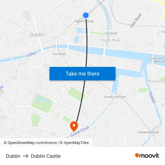 Dublin to Dublin Castle map