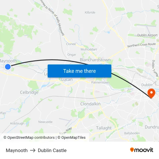 Maynooth to Dublin Castle map
