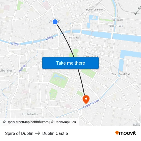 Spire of Dublin to Dublin Castle map