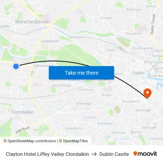 Clayton Hotel Liffey Valley Clondalkin to Dublin Castle map