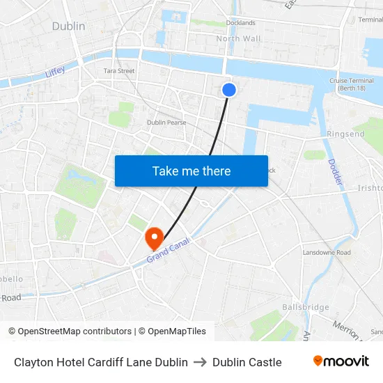 Clayton Hotel Cardiff Lane Dublin to Dublin Castle map