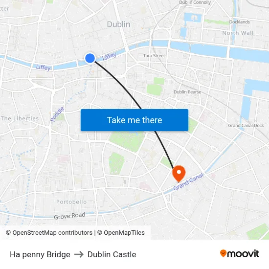 Ha penny Bridge to Dublin Castle map