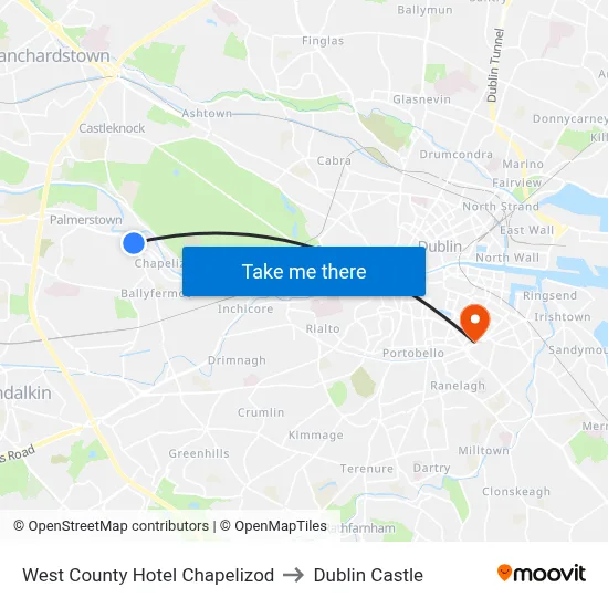 West County Hotel Chapelizod to Dublin Castle map