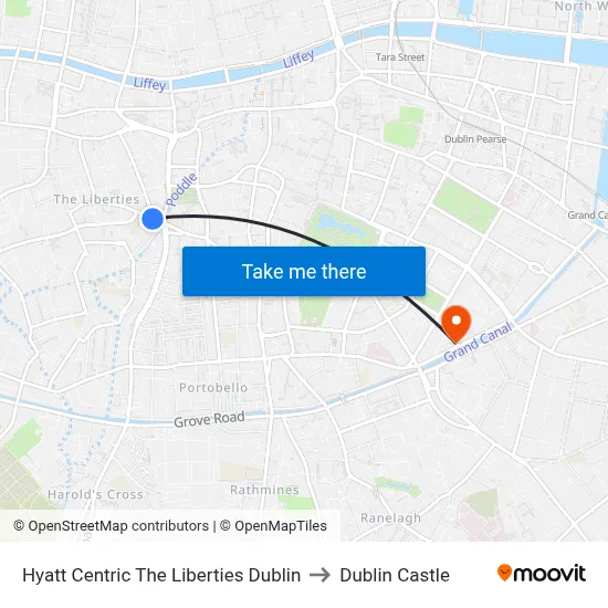 Hyatt Centric The Liberties Dublin to Dublin Castle map