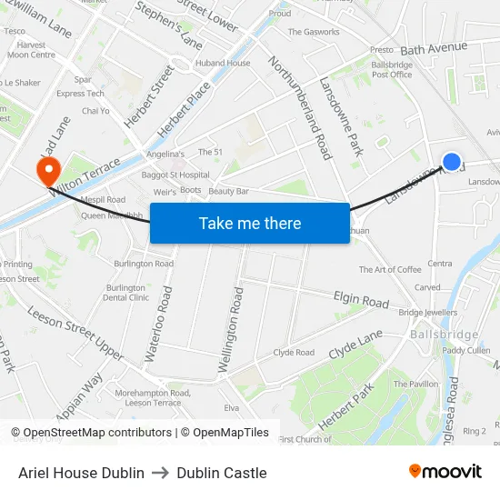 Ariel House Dublin to Dublin Castle map