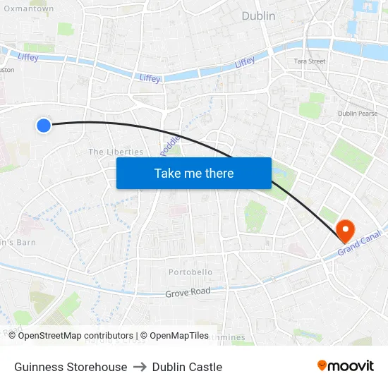 Guinness Storehouse to Dublin Castle map