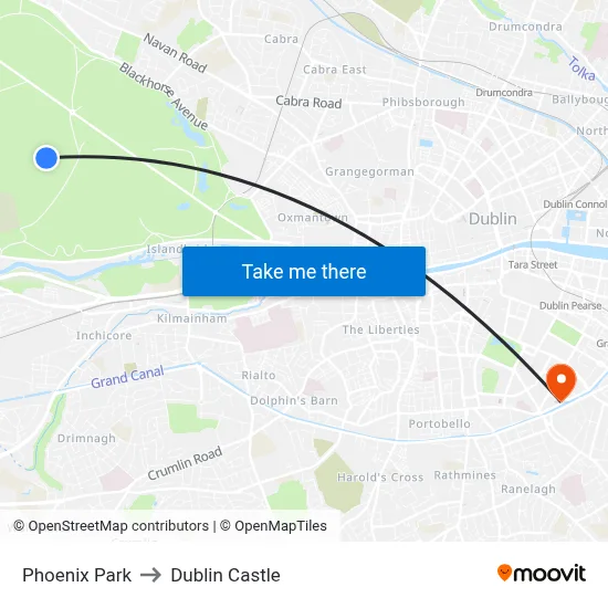 Phoenix Park to Dublin Castle map