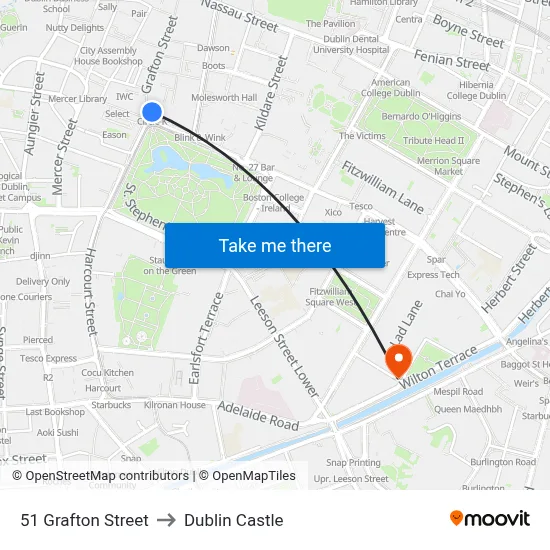 51 Grafton Street to Dublin Castle map