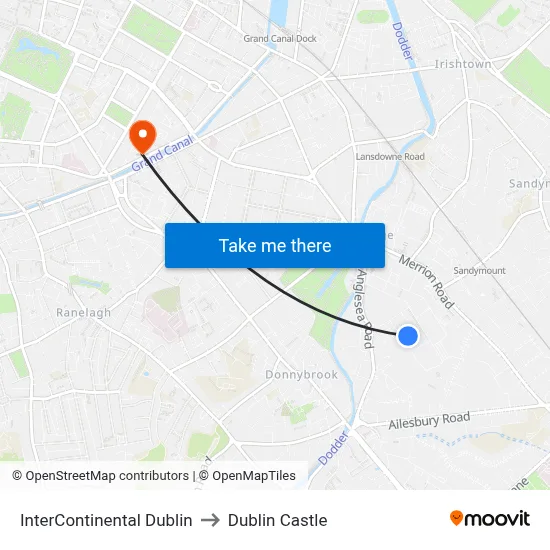 InterContinental Dublin to Dublin Castle map