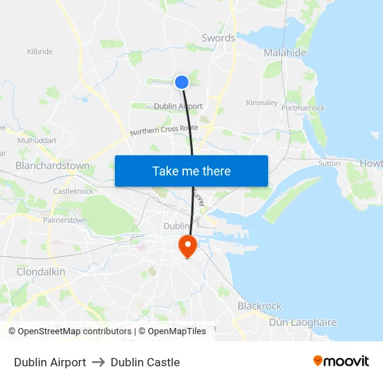 Dublin Airport to Dublin Castle map