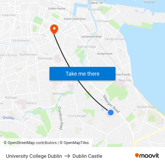 University College Dublin to Dublin Castle map