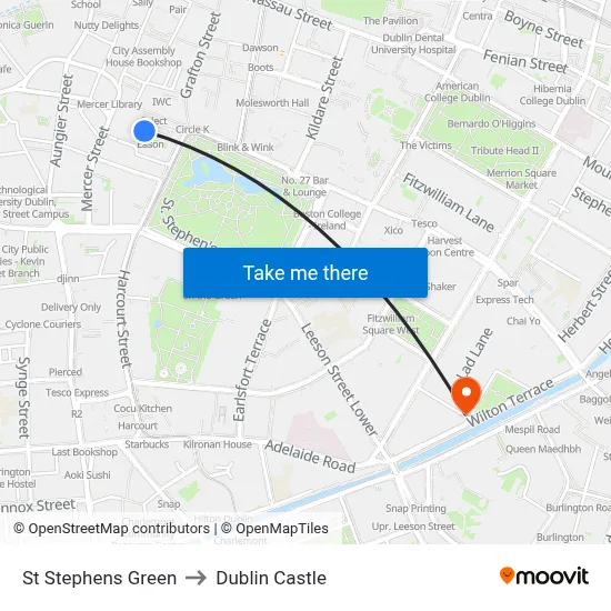 St Stephens Green to Dublin Castle map