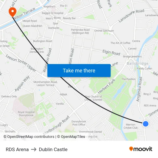 RDS Arena to Dublin Castle map
