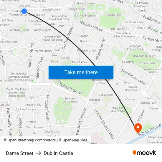 Dame Street to Dublin Castle map