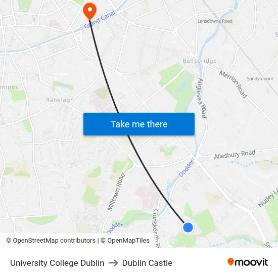 University College Dublin, Complex And Adaptive Systems Laboratory to Dublin Castle map