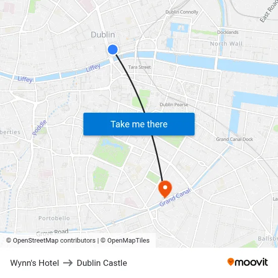 Wynn's Hotel to Dublin Castle map