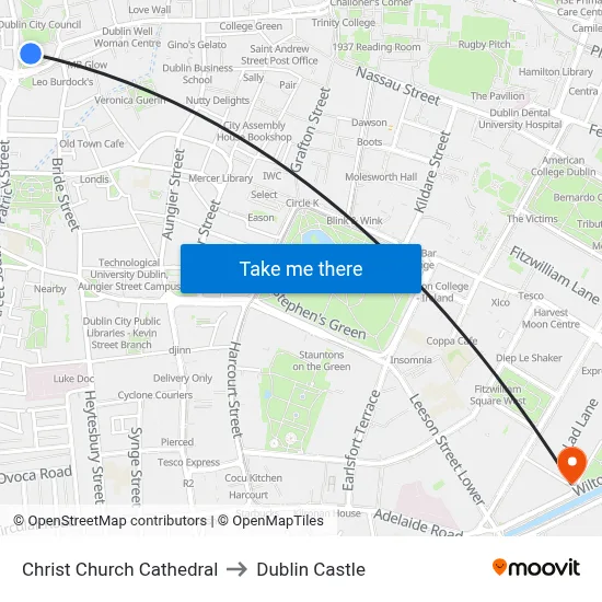 Christ Church Cathedral to Dublin Castle map