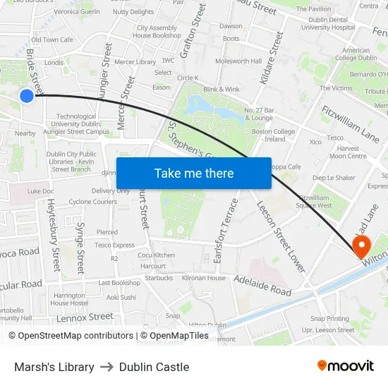 Marsh's Library to Dublin Castle map