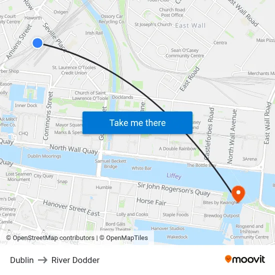 Dublin to River Dodder map