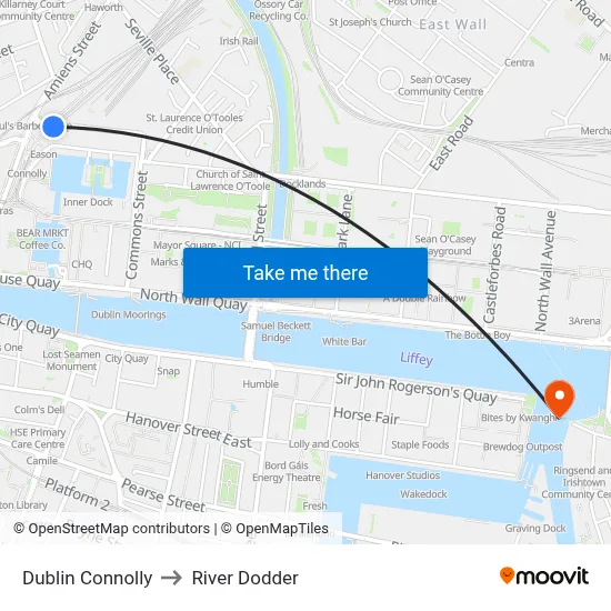 Dublin Connolly to River Dodder map