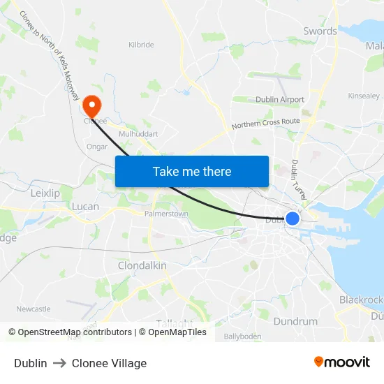 Dublin to Clonee Village map