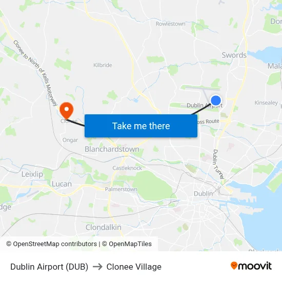 Dublin Airport (DUB) to Clonee Village map