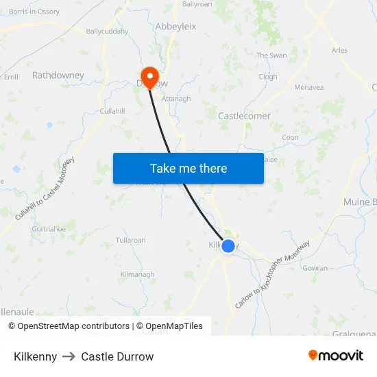 Kilkenny to Castle Durrow map