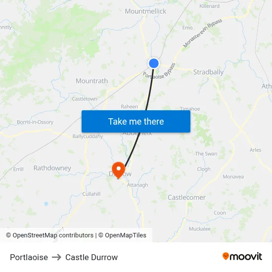 Portlaoise to Castle Durrow map