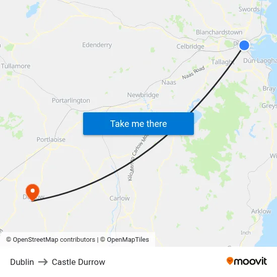 Dublin to Castle Durrow map