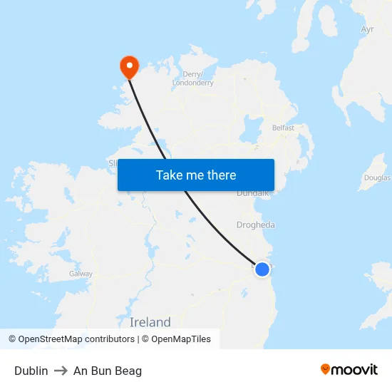 Dublin to An Bun Beag map