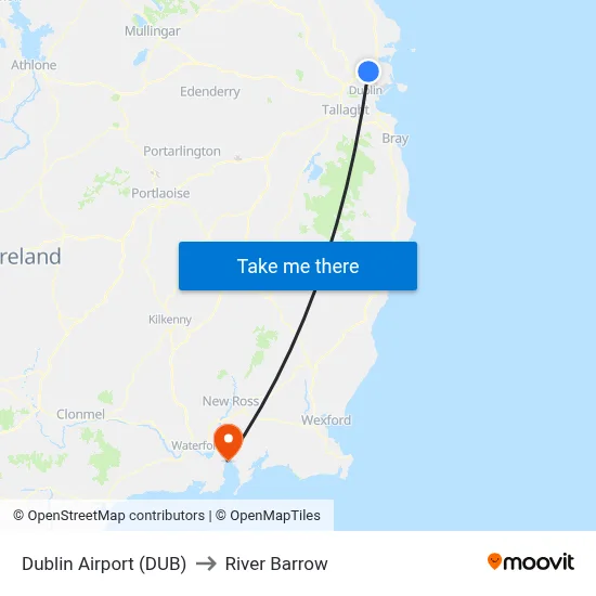 Dublin Airport (DUB) to River Barrow map