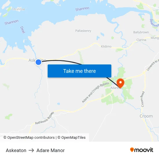 Askeaton to Adare Manor map
