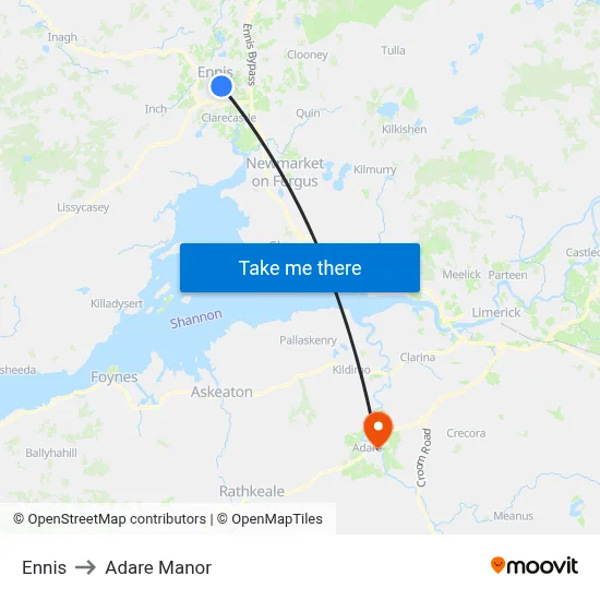 Ennis to Adare Manor map