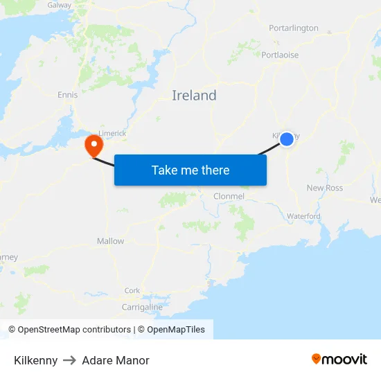 Kilkenny to Adare Manor map