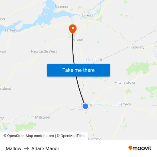 Mallow to Adare Manor map