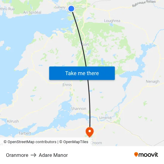 Oranmore to Adare Manor map