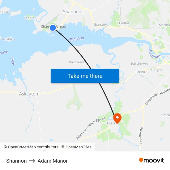 Shannon to Adare Manor map