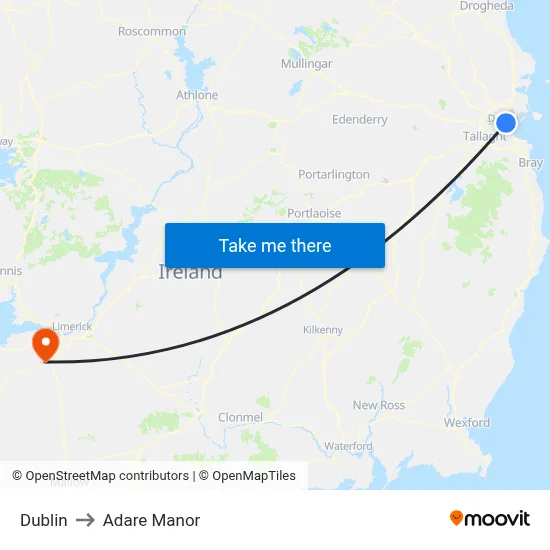 Dublin to Adare Manor map