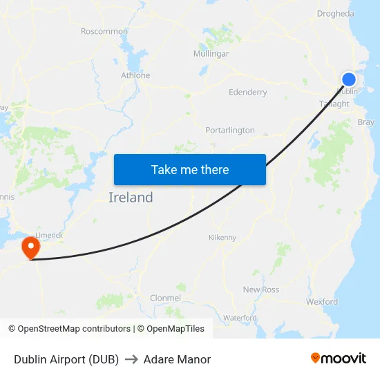 Dublin Airport (DUB) to Adare Manor map