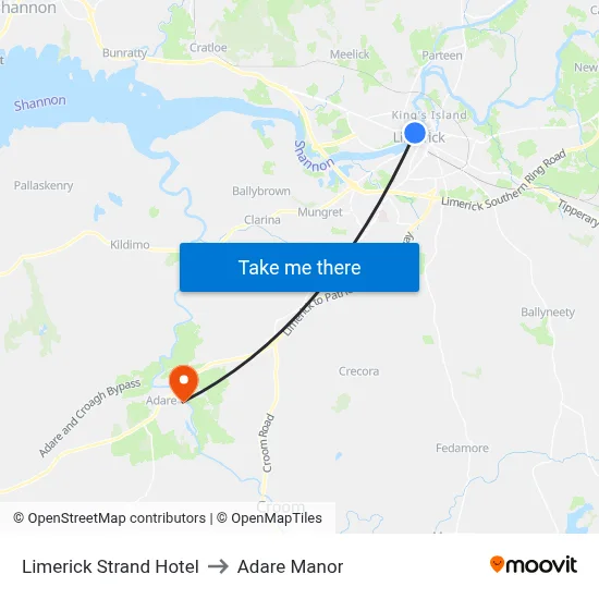 Limerick Strand Hotel to Adare Manor map