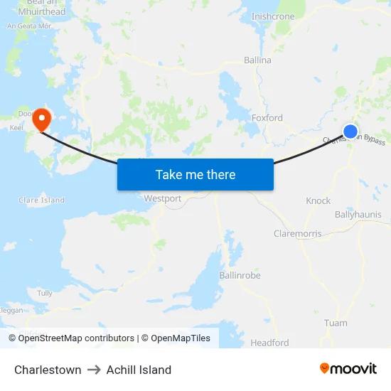 Charlestown to Achill Island map
